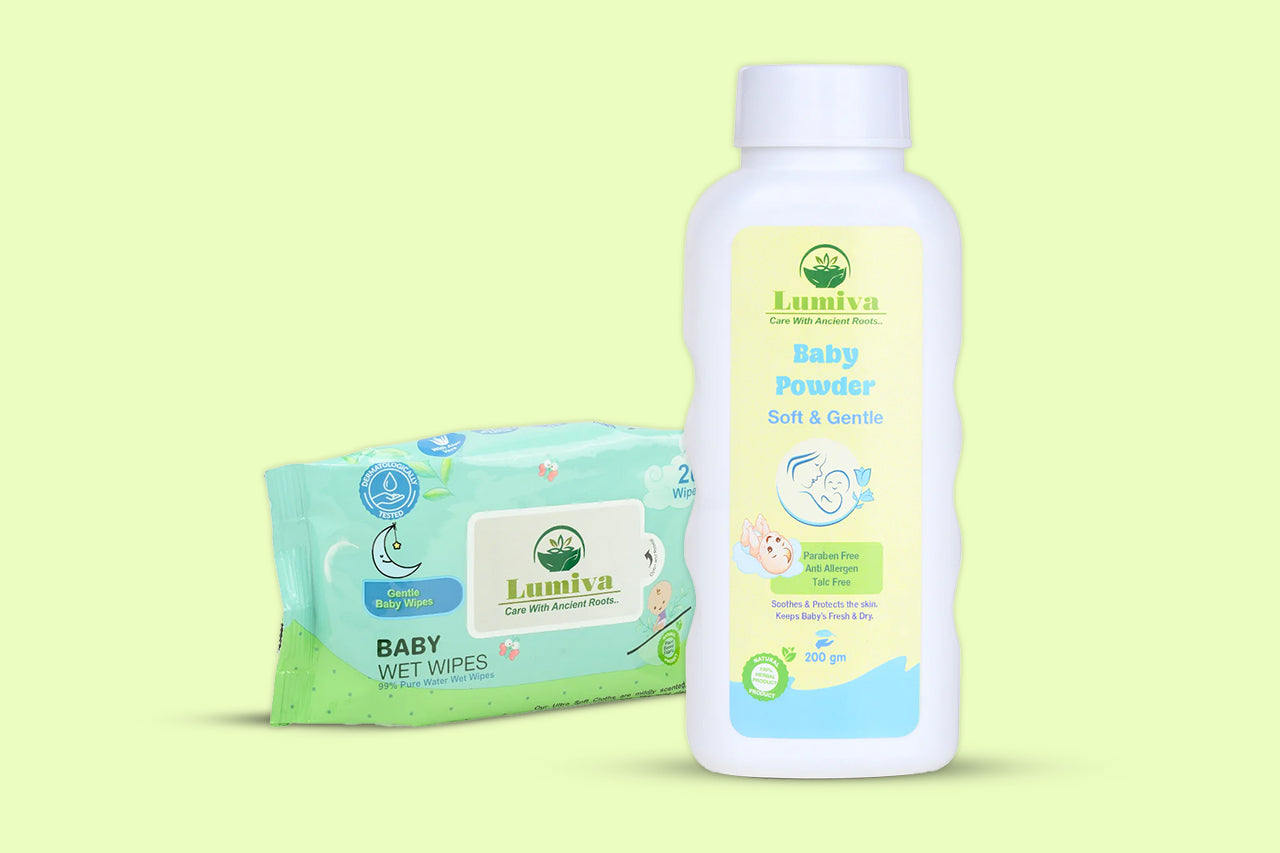 Lumiva Baby Powder ( 200gm ) + Lumiva Baby Wet Wipes ( 20 Pack )